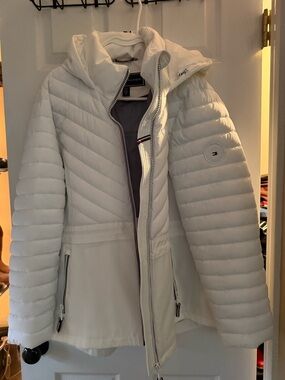 Tommy Hilfiger White Quilted Hooded Puffer Coat